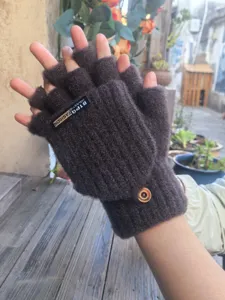 Guanti invernali uomo mezza dita cashmere morbido lavorato a maglia con risvolto