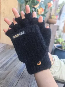 Uomo inverno caldi guanti mezza dito ribalta cashmere sentire spessa maglia dettaglio
