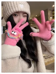 Cute funny monster knit gloves for women winter warm fingerless touchscreen gloves stylish