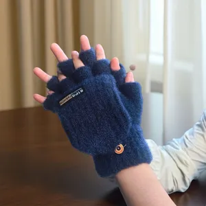 Guanti invernali da uomo caldi mezza dito convertibili in pile per guida touchscreen