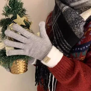 Dames winter warme gebreide touchscreen handschoenen, zachte effen kleur thermische warme handschoen
