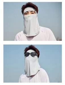 Close-up detail of breathable summer sun protection face mask for outdoor cycling driving.