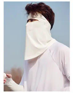 Close-up of white breathable sun protection face mask and UV apparel for outdoor riding.
