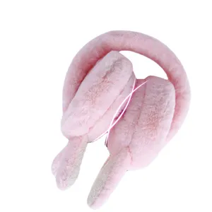Schattige roze konijnenoren oorkappen voor vrouwen, zachte winter warme pluche ooroorwarmers.