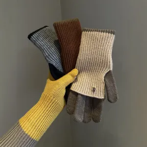 Gants tricotés colorblock tactiles femme hiver chaud mitaines convertibles usage quotidien