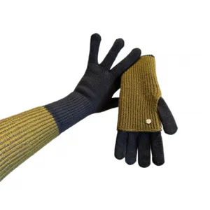 Gants en laine tricotée bicolore pour femmes hiver deux usages sans doigts tactile chaud
