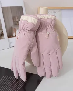Women winter thick plush gloves cute embroidered tassel warm windproof outdoor skiing gear