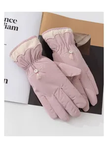 Women winter warm gloves fleece lined thick cute sweet tassel Chinese style ski riding outdoor