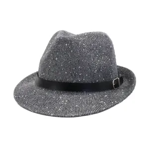 Summer Beach Party Sequins Straw Hat Unisex Casual Sun Protection Flat Brim Fedora Hat Fashion Sun Hat Holiday Accessory