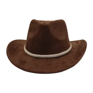 Brown suede cowboy hat for men and women, wide brim outdoor beach sun protection hat.