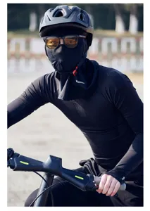 Breathable full face sun protection cycling mask for men, UV blocking black fabric face cover.