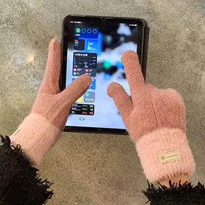 Winter thermal touchscreen knitted gloves for women with dual layer color block design