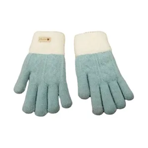 Women winter knitted gloves thick plush cuff touch screen warm dual layer color block gloves