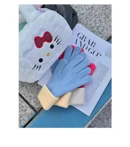 Cozy knitted winter gloves for women, thick thermal split finger design, soft and warm.