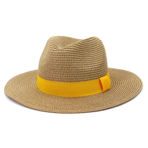 Zomer stro fedora hoed voor heren en dames, stijlvolle zonbescherming strandhoed voor reizen.