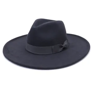 Γυναικείο κομψό καπέλο fedora από μαλλί με κορδέλα φιόγκος, μαύρο χειμερινό καπέλο jazz.