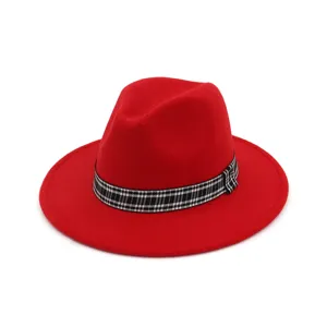 Kokkino mallino kapelo fedora gia gynakes, vintage kapelo me farmadiki akri kai karo kordela.
