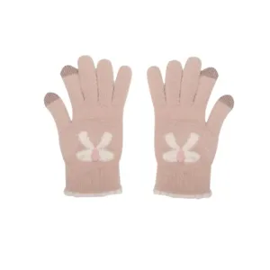Cute bow touch screen knitted gloves for women, warm winter wool five finger gloves for students.