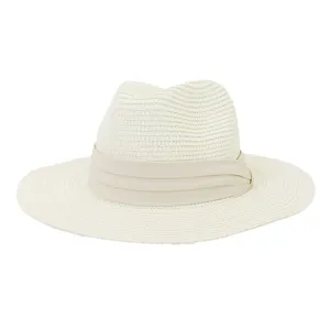 Summer straw fedora hat for men and women, classic sun protection beach panama sunhat style.
