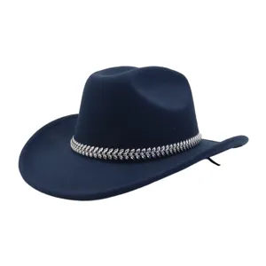 Modischer dunkelblauer Filz-Western-Cowboyhut mit funkelndem silbernem Strassband für Damen.