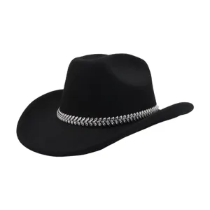 Unisex Western Cowboy Filzhut Vintage Jazz Fedora Hut Mit Strass Blatt Band Einfarbiger Modehut Für Erwachsene