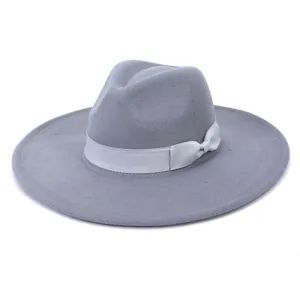Γυναικείο μάλλινο καπέλο fedora με φαρδύ γείσο και κομψό φιόγκο για φθινόπωρο χειμώνα.