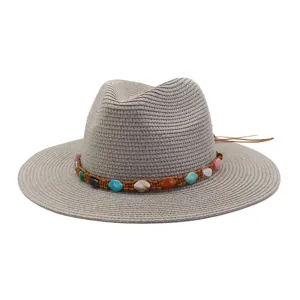 Chapeau de Paille pour Femmes Large Bord Chapeau de Soleil Vacances d'Été Plage Protection Solaire