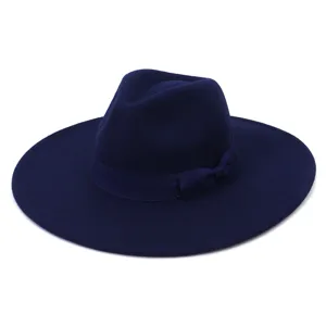 Μπλε σκούρο μάλλινο καπέλο fedora με φαρδύ γείσο και κορδέλα φθινόπωρο χειμώνας.