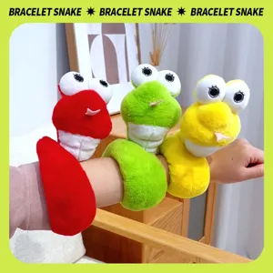 Cute plush snake slap bracelet toy, soft stuffed animal wristband for kids and party gifts.