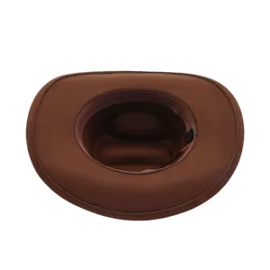 Brauner Wollfilz Cowboyhut Innenansicht Detail, klassischer Western Fedora Hut Herbst.