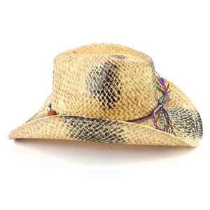 Chapeau de cowboy en paille raphia fait main pour homme femme protection solaire plage chic.