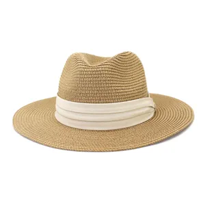Spring summer straw fedora hat wide brim beach sun protection hat for outdoor travel fashion