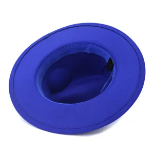 Blue wool fedora hat for women and men, flat wide brim jazz hat for autumn and winter fashion.