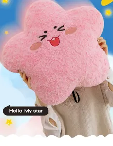 Cojín de felpa de estrella rosa cara sonriente linda para sofá dormitorio decoración