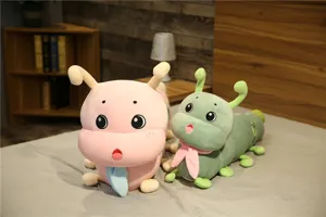 Cute caterpillar plush toy with scarf, soft long hugging pillow for kids sleep companion.
