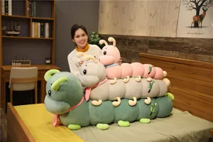 Cute giant caterpillar plush toy soft long pillow comforting doll with scarf for kids and home decor