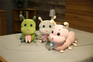 Cute caterpillar plush toy with scarf, soft long hugging pillow and sleeping companion for kids