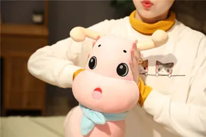 Cute pink caterpillar plush toy with soft scarf and horns, perfect for kids sleeping and hugging.