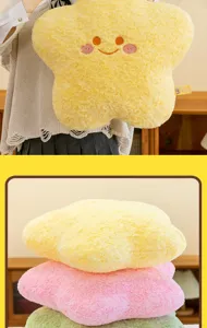 Cojín de felpa en forma de estrella con sonrisa bordada, suave y cómodo para la decoración del hogar.