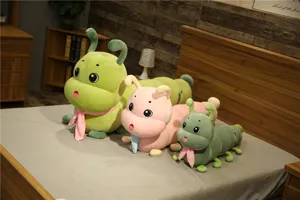 Cute caterpillar plush toy with scarf, soft long hugging pillow for kids, cozy room decor