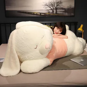 Giant Stuffed Rabbit Plush Toy With Cute Lying Bunny Design And Soft Sweater PP Cotton Filled Companion Pillow