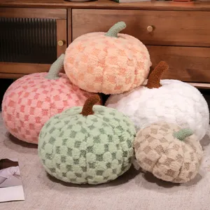 Cute lamb fleece pumpkin plush pillow checkered stuffed toy for home decor Halloween gift