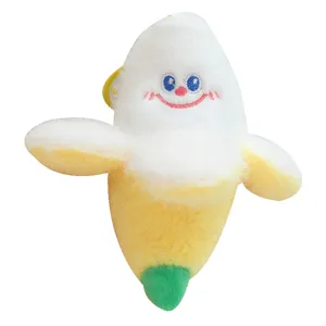 Cute banana plush pendant, soft cartoon fruit bag charm, adorable keychain for school backpacks.