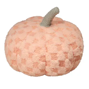 Cute lamb fleece pumpkin plush pillow, soft stuffed autumn Halloween home decor cushion.