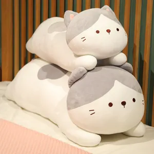 Cute cat plush body pillow soft long sleeping cushion for kids and girls bedroom sofa decor