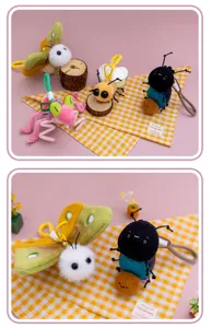 Cute cartoon insect plush keychain set, creative animal backpack pendants for daily use.