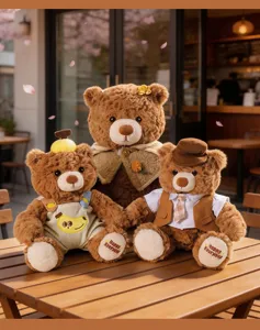 Cute couple teddy bear plush toys set, soft stuffed animal dolls with lovely outfits for gift.
