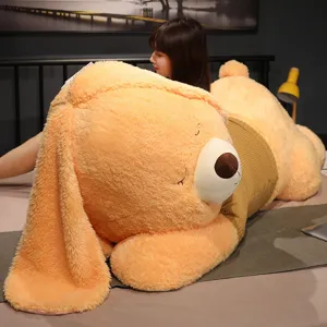 Giant plush rabbit toy with sweater, cute sleeping long-eared bunny pillow for girls.
