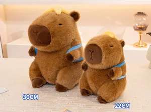 Mignon peluche capybara avec sac à dos et chapeau étoile de mer, poupée douce, 30/22cm