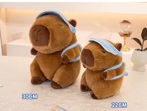 Joli jouet en peluche capybara avec chapeau bleu et sac à dos, poupée en peluche, 30cm/22cm